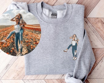 Portrait From Photo Sweatshirt, Custom Gift portrait From Photo, Line art Sweatshirt, Couple Gift, Gift for Bestfriend, Valentine&#39;s Day
