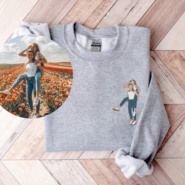 Sudadera con retrato de foto, regalo personalizado con retrato de foto, sudadera con arte lineal, regalo para pareja, regalo para mejor amigo, día de San Valentín