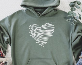 Line Heart Sweatshirt, Christmas Hoodie Gift, Birthday Gift, Valentine's Day Gift, Woman Sweater, Woman Hoodie, Heart Hoodie