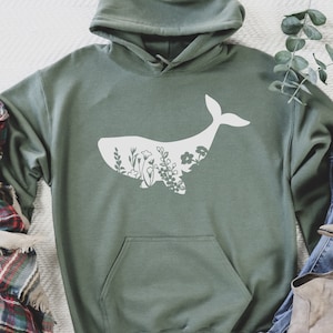 Whale Flower Sweatshirt, Gift For Woman, Christmas Hoodie, Christmas Gift, Woman Clothing