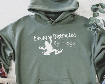 Easily Distracted by Frogs, Woman Sweatshirt, Daily Hoodie,  Sweater, Young Sweatshirt, Funny Sweatshirt