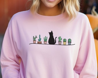 Cactus Cat Sweatshirt, Cat Hoodie, Gardening Sweatshirt, Cat Lover Gift, Cute Cat Sweat, Plant Lover Gift, Cat Mom Gift, Plant Hoodie