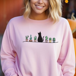 Cactus Cat Sweatshirt, Cat Hoodie, Gardening Sweatshirt, Cat Lover Gift, Cute Cat Sweat, Plant Lover Gift, Cat Mom Gift, Plant Hoodie