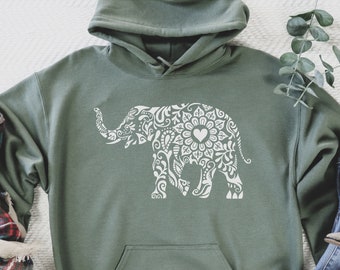 Elephant Floral Sweatshirt, Hoodie For Man, Gift For Woman, Christmas Hoodie, Christmas Gift, Woman Clothing