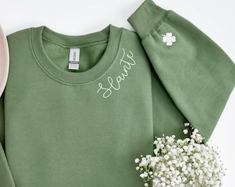 Slainte Sweatshirt, St. Patrick's Day Hoodie, Irish Day, Green Clover Sweatshirt, Birthday Gift, Gift for Irish Girlfriend, Gift for Him