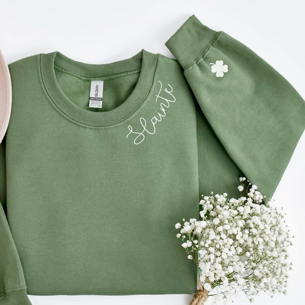 Slainte Sweatshirt, St. Patrick's Day Hoodie, Irish Day, Green Clover Sweatshirt, Birthday Gift, Gift for Irish Girlfriend, Gift for Him