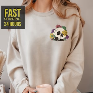 Flower Skull Sweatshirt, Halloween Gifts, Skull Hoodie,Halloween Sweatshirt, Skull Sweatshirt, Flower Sweatshirt,Halloween Gift,Gift for Him