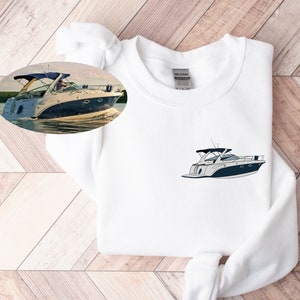 Custom Boat Drawing Sweatshirt, Custom Hand Drawn Boat, Travel Boat Portrait, Dad Gift, Father&#39;s Day Gift