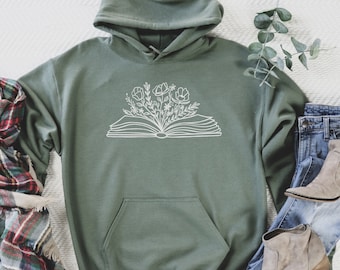 Book Sweatshirt, Flower Sweatshirt, Book Lover Gift, Christmas Hoodie, Christmas Gift, Women&#39;s Clothing, Book Club Sweatshirt