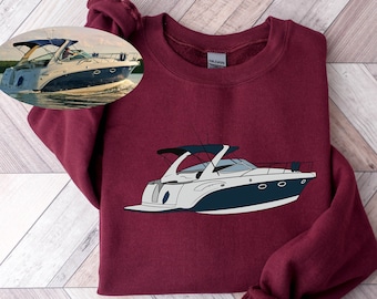 Custom Boat Drawing Sweatshirt, Custom Hand Drawn Boat, Travel Boat Portrait, Dad Gift, Father's Day Gift
