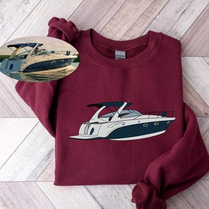 Custom Boat Drawing Sweatshirt, Custom Hand Drawn Boat, Travel Boat Portrait, Dad Gift, Father&#39;s Day Gift