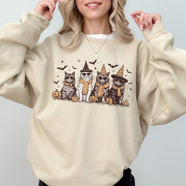 Cat Halloween Sweatshirt, Halloween Gifts, Gift for Her, Cat Mom Sweatshirt,Halloween Cute Gift, Gift for Daughter