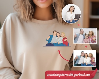 Nous combinons des photos avec vos proches, sweat-shirt portrait personnalisé, sweat-shirt à partir d'une photo, sweat-shirt photo dessin au trait, sweat-shirt portrait