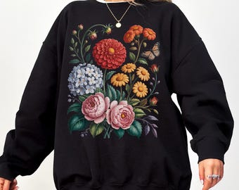 Boho Flowers Sweatshirt, Cottagecore Sweatshirt, Flowers Pattern Sweatshirt, Gift for Mom, Gift for Her, Best Friend Gift, Trendy Sweatshirt