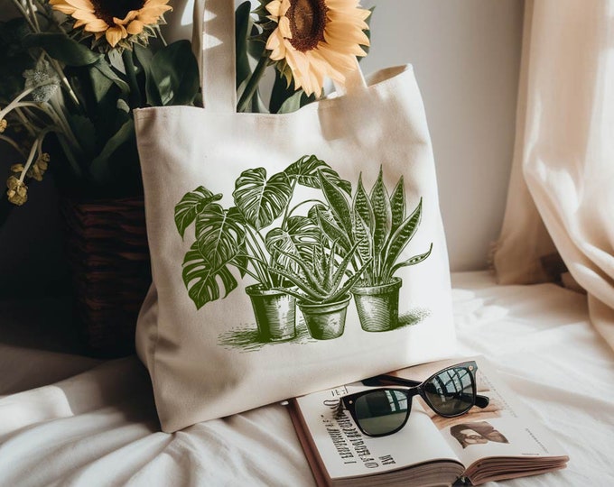 Plant Tote Bag, Nature Lover, Gardener Tote Bag, Monstera Plant, Snake Plant, Aloe Vera Tote Bag, Plant Mom Gift