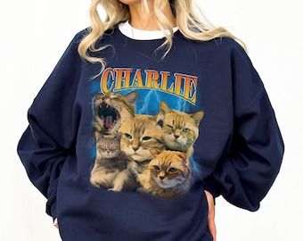Cat Bootleg Sweatshirt for her, Custom Vintage Sweatshirt for him, Personalized Gift, Funny Gift, Custom Hip Hop Sweatshirt, trending now