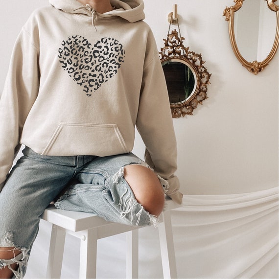 Leopard Heart Sweatshirt, Christmas Hoodie Gift, Birthday Gift, Valentine's Day Gift, Woman Sweater, Woman Hoodie,  Valentine's Day Gift