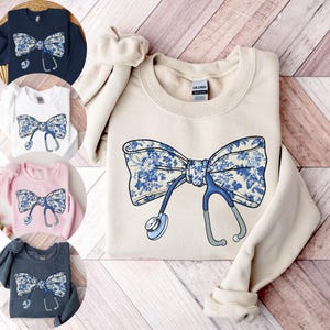 Nurse with Bow Sweatshirt, Stethoscope Sweatshirt, Nurse Gift