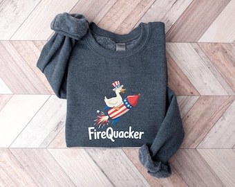 4th of July Sweatshirt, Firequacker Sweatshirt, Funny Goose Sweatshirt, Independence Day, American Flag Sweatshirt, Memorial Day Sweatshirt