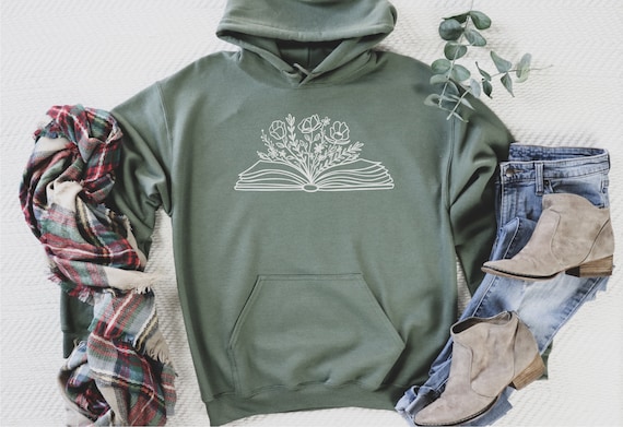 Book Sweatshirt, Flower Sweatshirt, Book Lover Gift, Christmas Hoodie, Christmas Gift, Women's Clothing, Book Club Sweatshirt