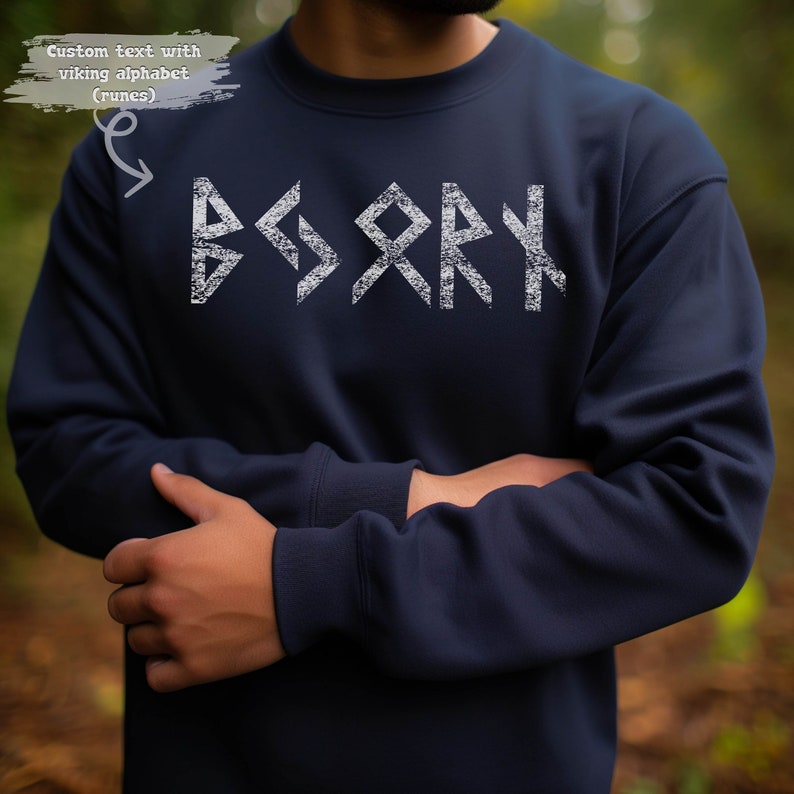 Name in Runes Alphabet Viking Sweatshirt, Norse Personalized Futhark Runes Sweatshirt, Custom Norse Shirt, Custom Hoodie Norse Mythology image 2