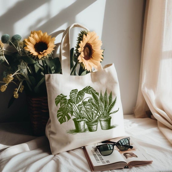 Plant Tote Bag, Nature Lover, Gardener Tote Bag, Monstera Plant, Snake Plant, Aloe Vera Tote Bag, Plant Mom Gift