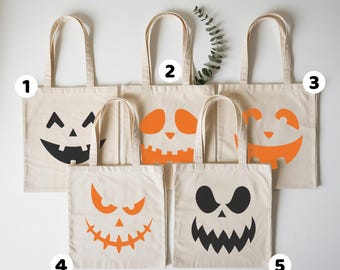 Custom Pumpkin Face Halloween Trick or Treat Bag: Canvas Tote Bag for Spooky Season, Halloween Party Crew Gifts, Candy Sack
