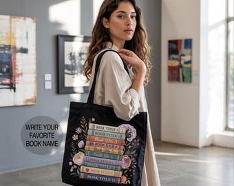 Personalized Bookworm Tote Bag with Custom Book Names: Librarian, Teacher Gifts for Readers