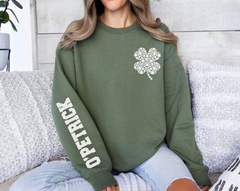 Custom Sleeve Text St. Patrick's Day Sweatshirt, Irish Day Gift, Shamrock Gift, Gift for Her, Gift for Him, Family Irish Day Hoodies