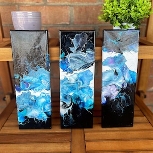 Triptyque de peinture originale sur toile, art abstrait, peinture acrylique pour coulée, décoration murale unique