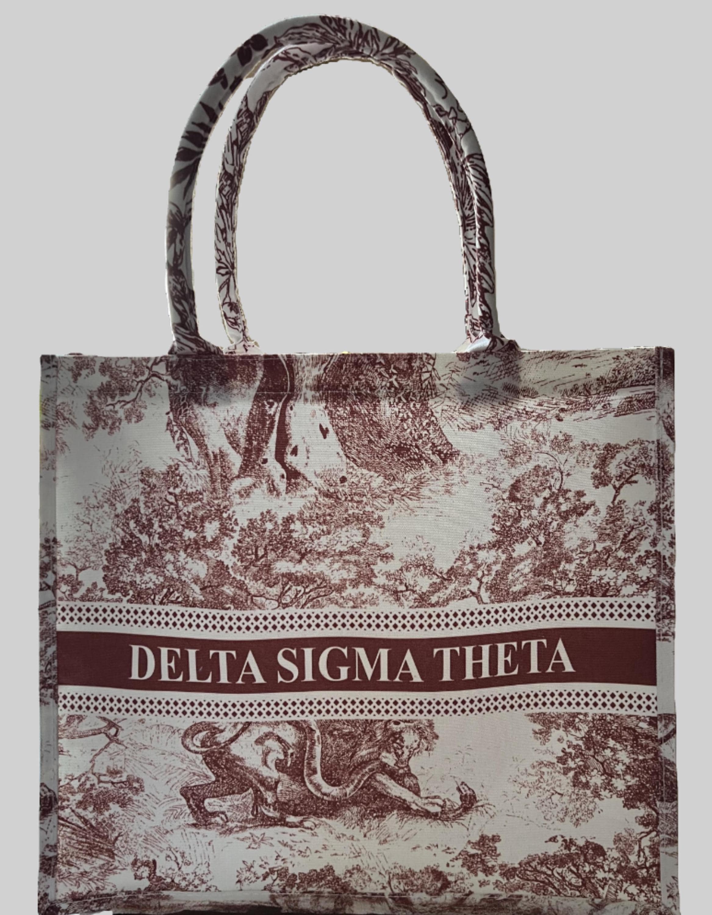 Delta Sigma Theta Toile Print Oversized Cotton Canvas Tote Bag - 19" x 16" x 6"