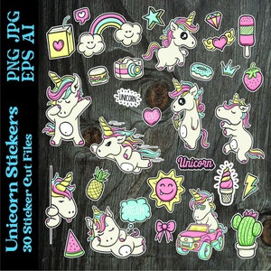 Cute Unicorn Digital Sticker Bundle Png Jpg Eps and Ai/Unicorn Printable Stickers for Cricut and Silhouette/INSTANT DOWNLOAD