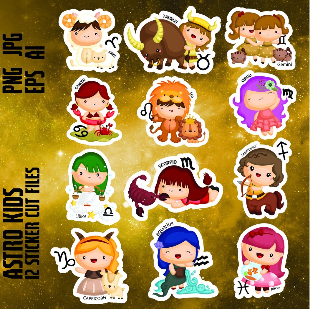 Astrology Kids Sticker Bundle Png Jpg Eps and Ai/astro Kids Printable ...
