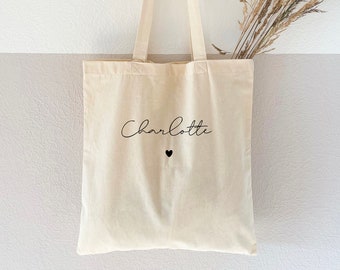 Personalized jute bag "desired text with and without a heart" - cotton bag, fabric bag, shopping bag, cotton bag, printed