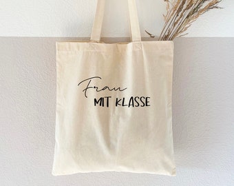 Jute bag printed "woman/man with class" - cotton bag, fabric bag, fabric bag, shopping bag, cotton bag