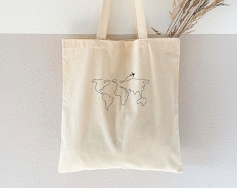 Bolsa de yute impresa "Mundo" - bolsa de algodón, bolsa de tela, bolsa de tela, bolsa de compras, bolsa de algodón