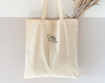 Jute bag printed "Turtle" - cotton bag, fabric bag, fabric bag, shopping bag, cotton bag