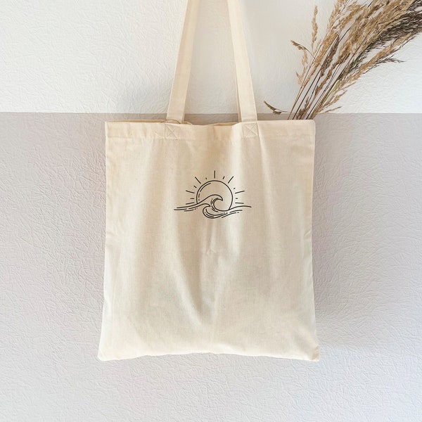 Jute bag printed "Wave" - cotton bag, fabric bag, cloth bag, shopping bag, cotton bag