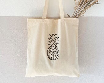 Jutebeutel bedruckt "Ananas" - Baumwollbeutel, Stofftasche, Stoffbeutel, Einkaufstasche, Baumwolltasche, Jutetasche, Shopper, Shoppingbag