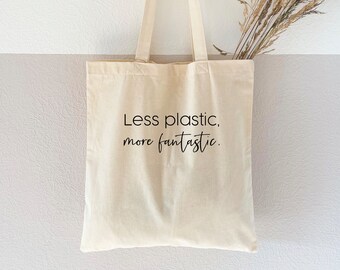 Jutebeutel bedruckt "Less plastic" - Baumwollbeutel, Stofftasche, Stoffbeutel, Einkaufstasche, Baumwolltasche, Jutetasche, Jutebag