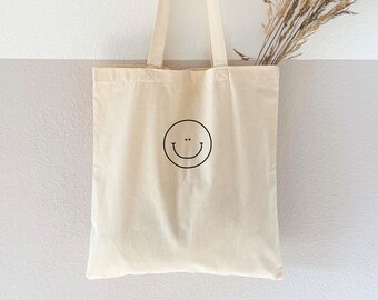 Jutebeutel bedruckt "Smiley" - Baumwollbeutel, Stofftasche, Stoffbeutel, Einkaufstasche, Baumwolltasche, Jutebag, Jutetasche