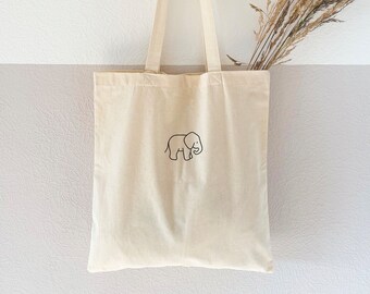 Jutebeutel bedruckt "Elefant" - Baumwollbeutel, Stofftasche, Stoffbeutel, Einkaufstasche, Baumwolltasche, Jutebag