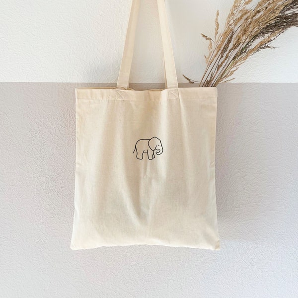 Jute bag printed "Elephant" - cotton bag, fabric bag, fabric bag, shopping bag, cotton bag, jute bag
