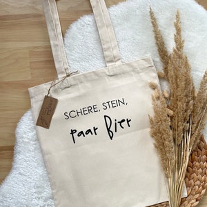 Jutebeutel bedruckt Schere, Stein, paar Bier Baumwollbeutel, Stofftasche, Stoffbeutel, Einkaufstasche, Baumwolltasche Bild 2