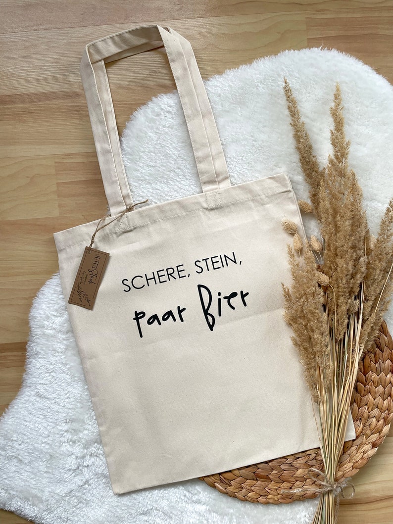 Jutebeutel bedruckt Schere, Stein, paar Bier Baumwollbeutel, Stofftasche, Stoffbeutel, Einkaufstasche, Baumwolltasche Bild 2