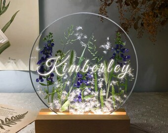 Customized name night light baby night light personalized gift birth baptism night light baby night light baby dried flowers