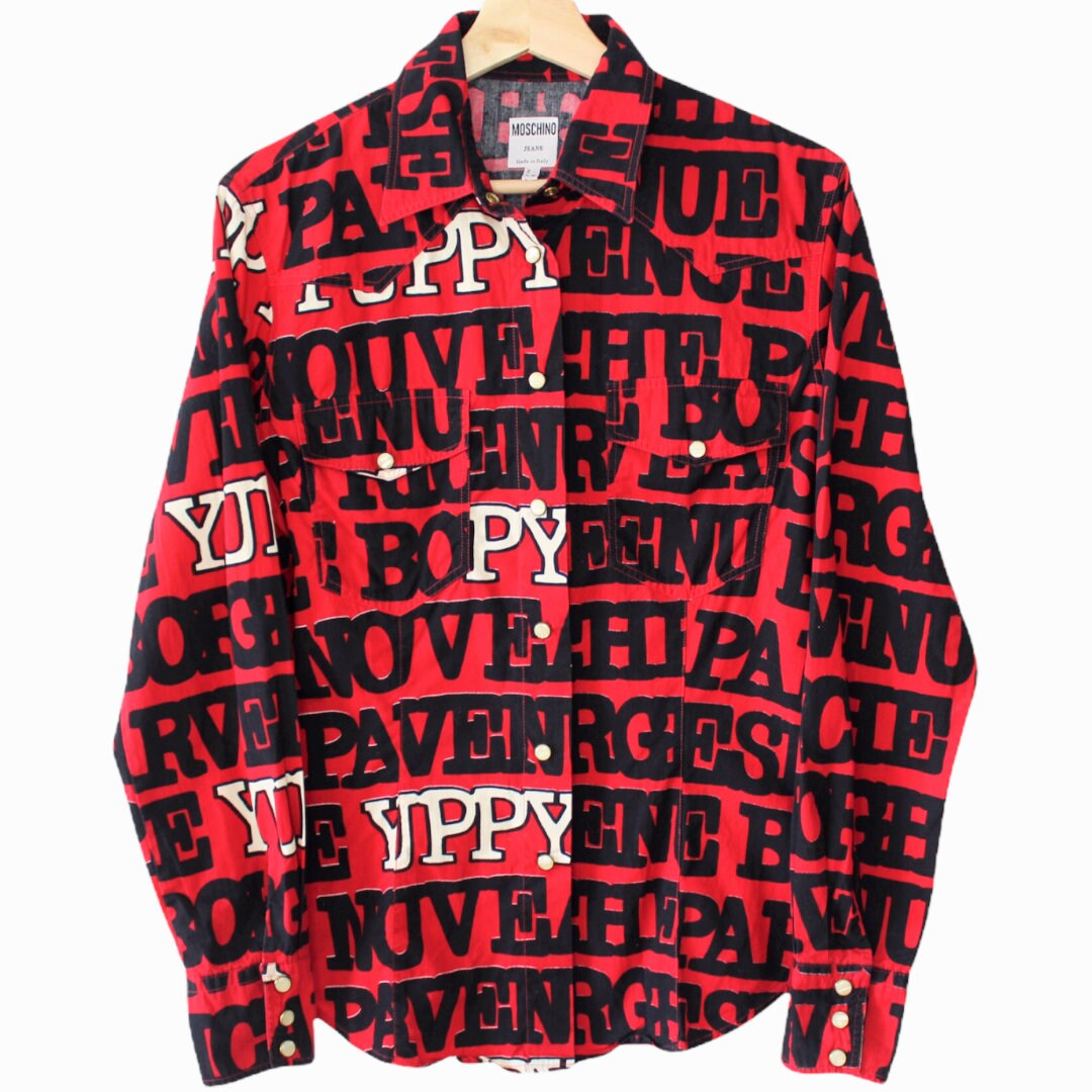 L263 Vintage Moschino Text Art All Over 