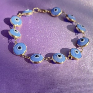 Evil Eye Bracelet, Vintage Blue Evil Eye Bracelet, 14K Gold Evil Eye Bracelet, Gold Bracelet