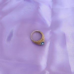 Gold Aquamarine Ring, 14K Yellow Gold Oval Ring, Aquamarine Oval, Detailed Gold Ring, Vintage Gold Ring