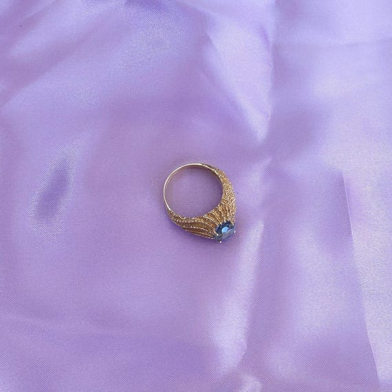 Gold Aquamarine Ring, 14K Yellow Gold Oval Ring, Aquamarine Oval, Detailed Gold Ring, Vintage Gold Ring